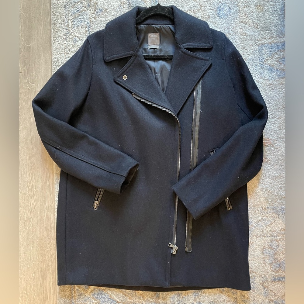 Gap Navy Blue Wool Pea moto coat